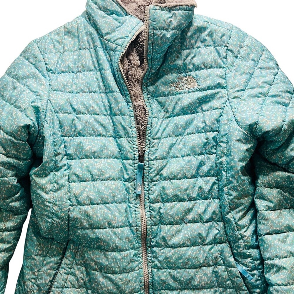 The North Face Girls Jacket Size Xl Reversible Full Zip Teal Blue Gray